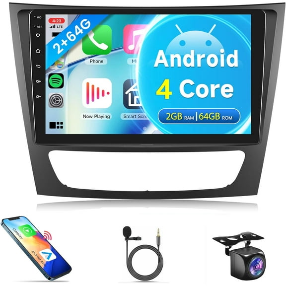 Android Stereo Radio Carplay for Mercedes Benz E Class W211 E200 CLS E320 E500 E350 W219 2002-2010, 9 Inch Touchscreen GPS Bluetooth FM WiFi Android Auto Backup Camera