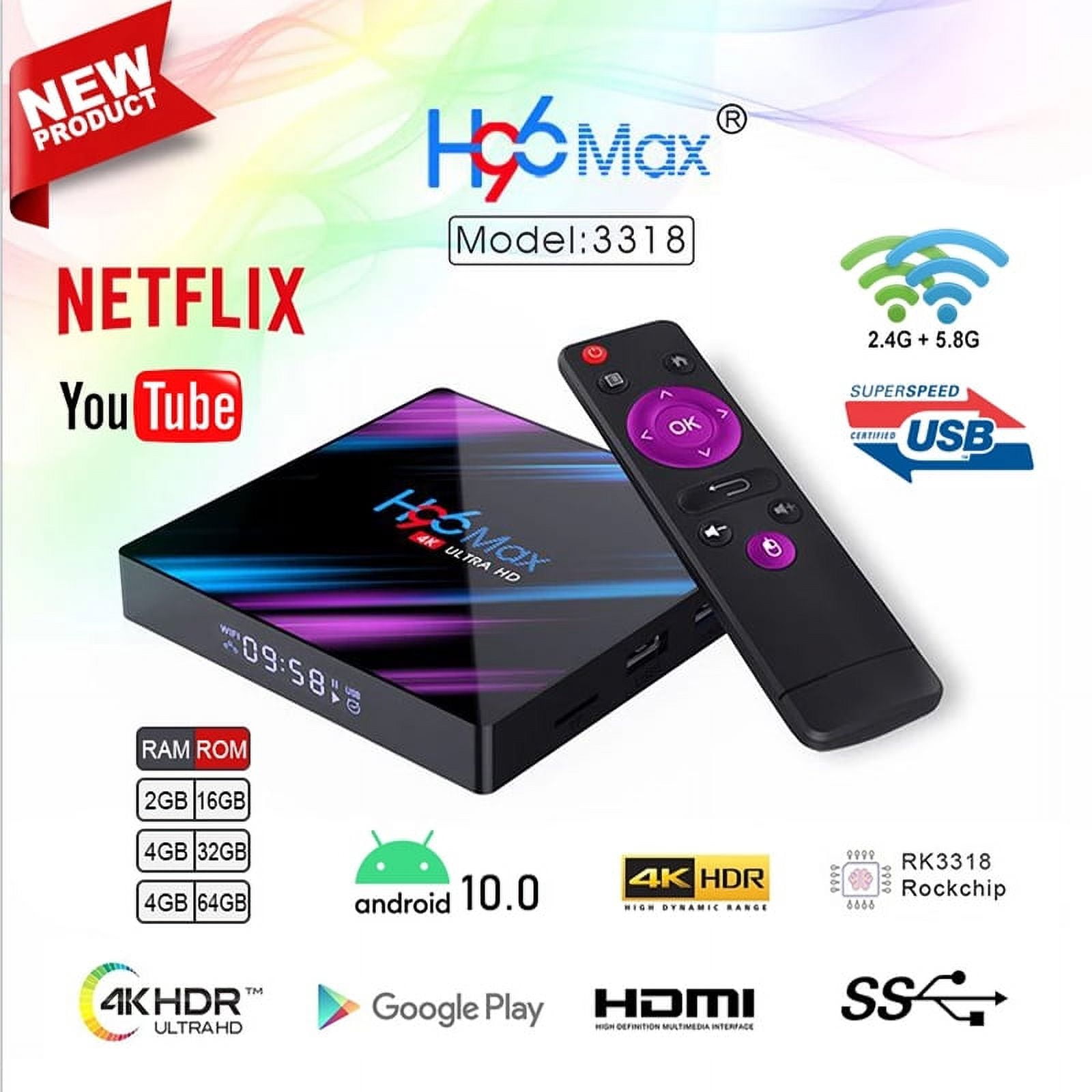 Android TV Box - H96 Max-3318 2GB+16GB 5G WIFI bluetooth 4.0 Android 10.0  USB3.0 Support HD Netflix 4K  