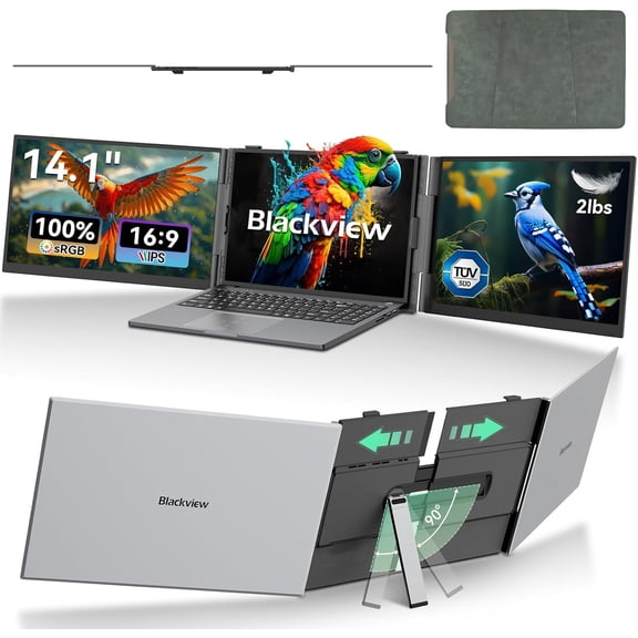 Blackview DCM6 Triple Laptop Screen Extender,14" 1080P FHD IPS Portable External Screen,Two Cable USB C Travel for 13-17'' Laptop,Plug & Play Compatible with Windows/Mac/Chrome OS and Mobile Devices