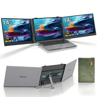 Blackview DCM6 Triple Laptop Screen Extender,14" 1080P FHD IPS Portable External Screen,Two Cable USB C Travel for 13-17'' Laptop,Plug & Play Compatible with Windows/Mac/Chrome OS and Mobile Devices