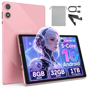 FITIFUN 10.1 inch Android 16 Tablets,3GB RAM 32GB ROM 1TB Expand,Five-Core,HD Display,Gemini AI-Pink