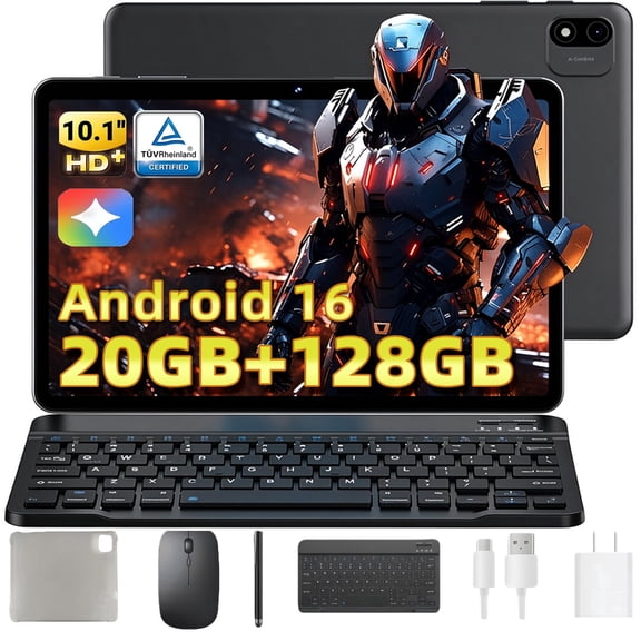 Android 16 Tablet,10 Inch Tablet,Gemini Al 2.0 Android Tablets,Unisoc T615 Octa-core Processor,2 In 1 Tablet with Keyboard,128GB ROM+20(8+12)GB RAM+ 2TB Expand