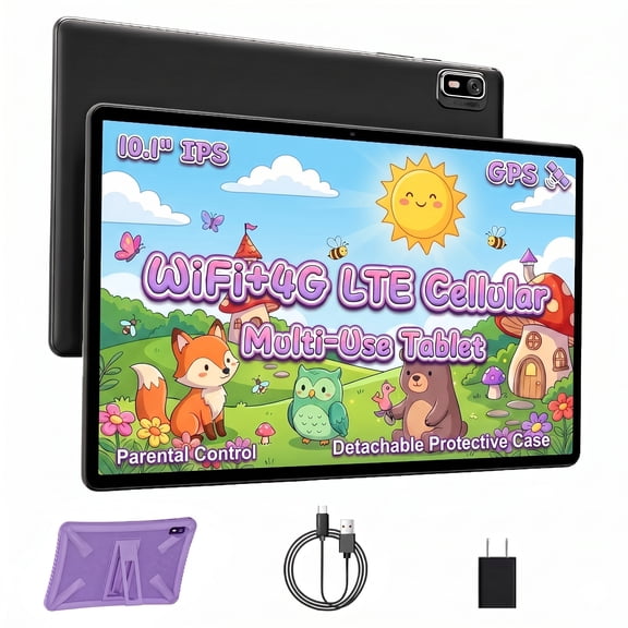 Android Tablet 10 inch , 4G LTE Tablet with SIM Card Slot Unlocked, HD IPS Touch Screen, MediaTek 2.0GHz CPU, 10GB+32GB+1TB TF Expand, 2.4G/5GHz WiFi, 8MP Camera, GPS, Purple Case Included