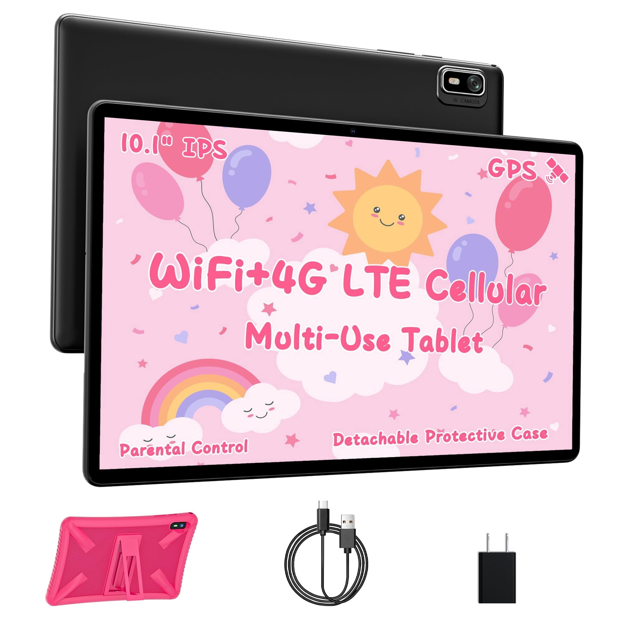 Android Tablet 10 inch , 4G LTE Tablet with SIM Card Slot Unlocked, HD IPS Touch Screen, MediaTek 2.0GHz CPU, 10GB+32GB+1TB TF Expand, 2.4G/5GHz WiFi, 8MP Camera, GPS, Pink Case Included