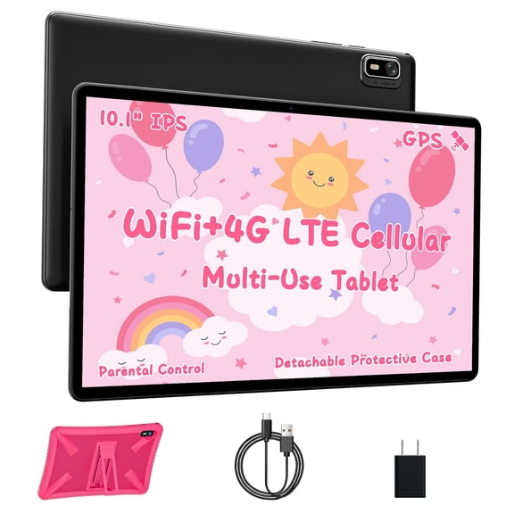 Android Tablet 10 inch , 4G LTE Tablet with SIM Card Slot Unlocked, HD IPS Touch Screen, MediaTek 2.0GHz CPU, 10GB+32GB+1TB TF Expand, 2.4G/5GHz WiFi, 8MP Camera, GPS, Pink Case Included