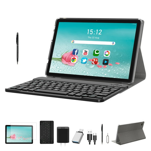 Android Tablet 10 inch, Octa-Core 5G WiFi Tablet with Keyboard, 128GB + 4GB + 1TB Expandable Storage, Large Touch-Screen Tablet, 13MP Dual Camera/Bluetooth/GPS/HD Display/Case