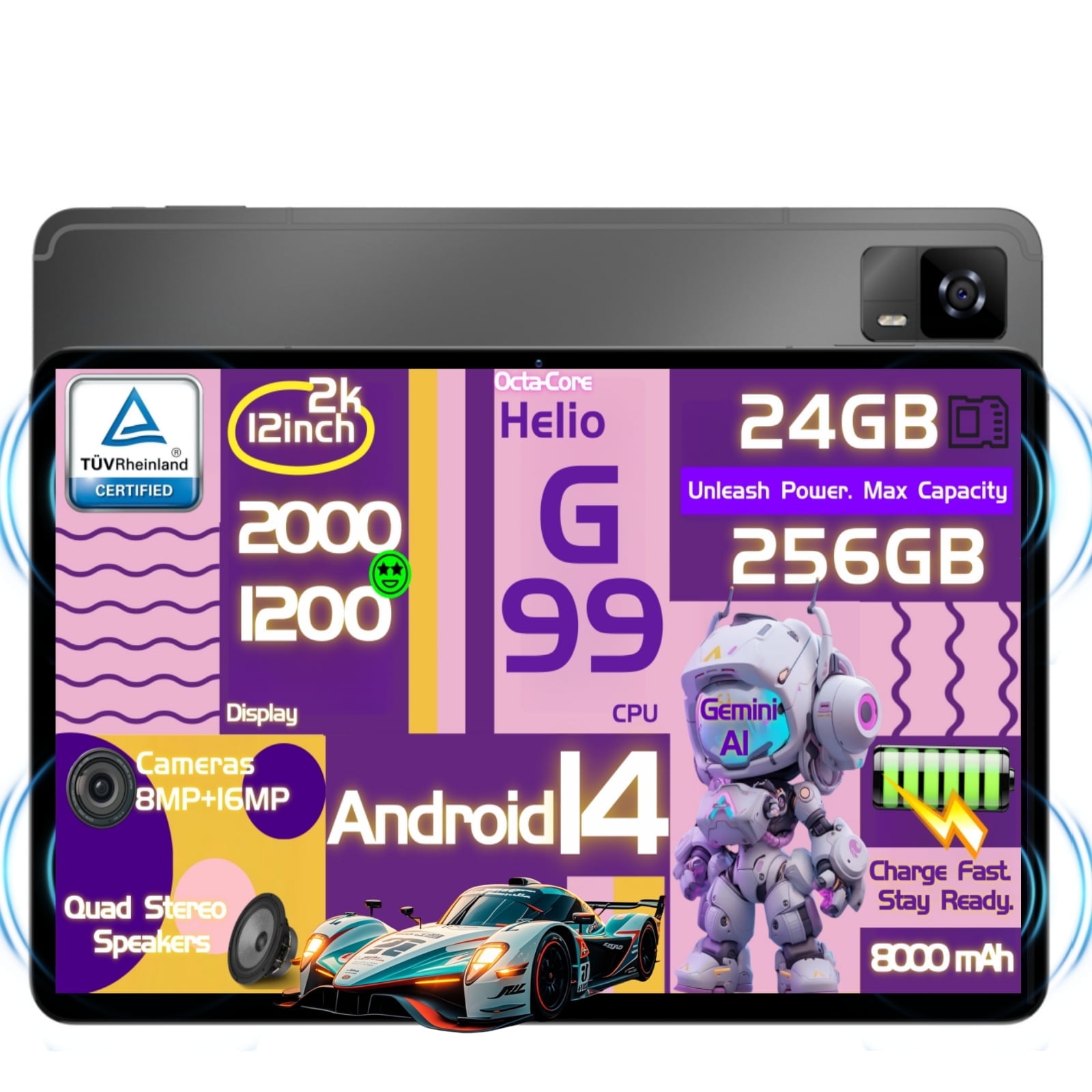 12 inch Tablet,Android 15 Tablets with 256GB ROM,Helio G99 Octa