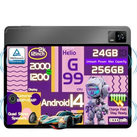 12 inch Tablet Android 14 , HPad6 24GB RAM 256GB ROM Helio G99 Octa Core , 2K Display, 8800mAh