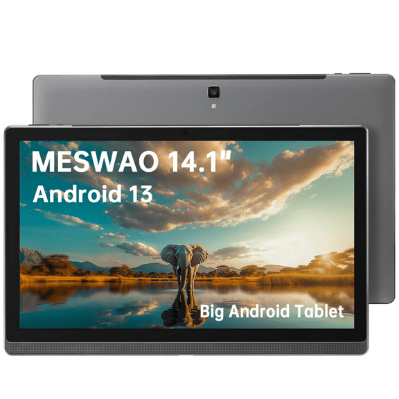 Android Tablet, 14.1 inch Android 13 Tablets 6GB RAM / 128GB ROM / 1TB SD Card Expansion, 1920x1080 IPS HD Touchscreen, 10000mAh Battery, 2.4G+5G Dual WIFI, Bluetooth 5.0, Dual Cameras - Black