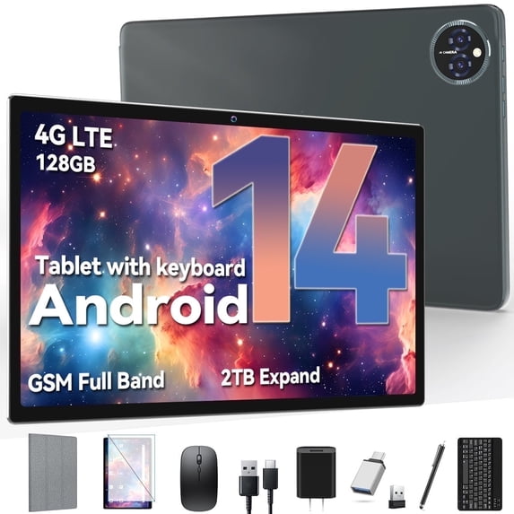 Android 14 Tablet, 14GB RAM+128GB ROM+1TB Expand, Dual Sim Card Slot,8000mAh, 5G WiFi+4G LTE, BT5.0, GPS
