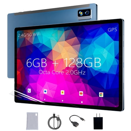 Android Tablet with 2.0GHz Octa Core 6GB RAM 128GB ROM 7000mAh GPS WIFI BT Camera SD Cars Slot and Case, 10 Inch Gaming Tablet with 2K Touchscreen for Watch Videos