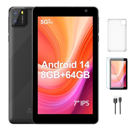 Android Tablet 7 inch Android 14 Tablets, 8GB RAM 64GB ROM 1TB Expand, Octa-Core Processor, 5G Wifi 6, 2MP+8MP Dual Camera, 3500mAh Battery, Bluetooth Computer Tablet PC, Black