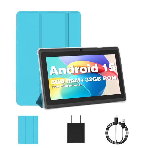 Android Tablet,7 inch Tablet with Case, 5-Core Processor, 8GB(3+5) RAM 32GB ROM 1TB Expand, 5G WiFi-6,Dual Cameras, Blue