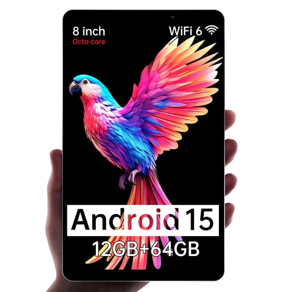Android Tablet 8 inch, HD Display, Octa-Core, 12GB+64GB2TB Expandable, Wi-Fi 6, BT5.4, 5MP+8MP Cameras, 5100mAh, Widevine L1, Gray
