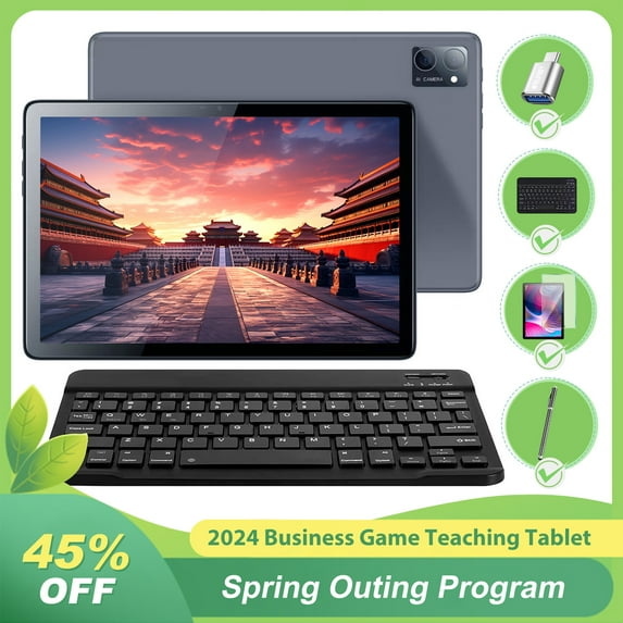 Android Tablet Octa Core 8 Threads 10 inch Android Tablets, JIMTAB 24GB RAM 128GB ROM Business Game Teach Tablet Include Adapter, Keyboard, Stylus, GPS, WiFi, BT, Google Certificated (Blue Grey)