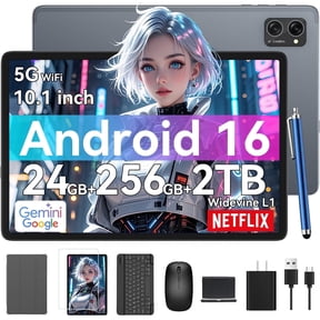 Tablet 2026 Latest Android 16 Tablets with 10.1 Inch Incell Display, 24GB RAM 256GB ROM /2TB TF, Gemini AI, T606 Octa-Core+8MP Camera, 5000mAh, Widevine L1, 2 in 1 Tablets with Keyboard Mouse Stylus