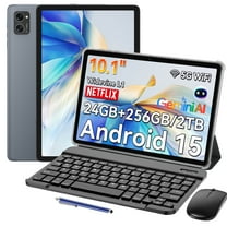 Tablet 2025 Latest Android 15 Tablets T20, 10.1 Inch Incell Display, 24GB RAM 256GB ROM /2TB TF, Gemini AI, T606 Octa-Core 8MP Camera, 5000mAh, Widevine L1, 2 in 1 Tablets with Keyboard Mouse Stylus