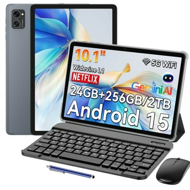 Tablet 2025 Latest Android 15 Tablets T20, 10.1 Inch Incell Display, 24GB RAM 256GB ROM /2TB TF, Gemini AI, T606 Octa-Core+8MP Camera, 5000mAh, Widevine L1, 2 in 1 Tablets with Keyboard Mouse Stylus