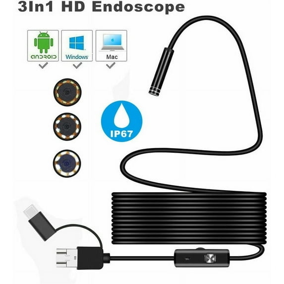 Android USB Type-C endoscope; Waterproof 6 LED high-definition detection camera; IP67 endoscope camera suitable for Android; 3in1 Mini Camera Fi Compatible with Android/Windows