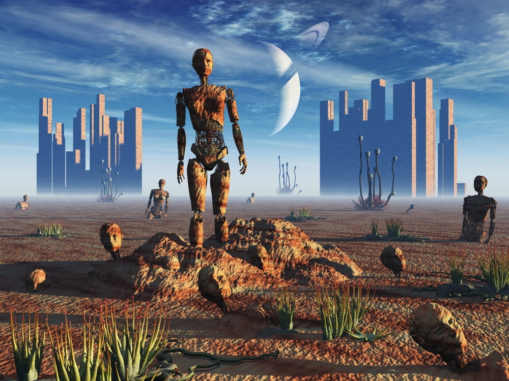 Android fossils preserved in sedimentary rock on an alien world Canvas Art - Mark StevensonStocktrek Images (17 x 13)