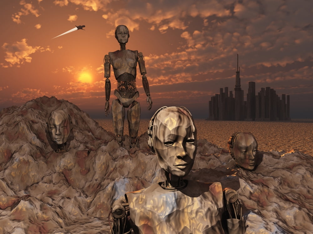 Android fossils preserved in sedimentary rock on an alien world Canvas Art - Mark StevensonStocktrek Images (33 x 25)