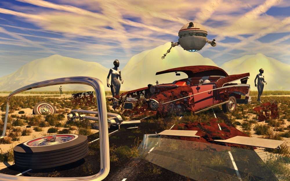 Androids and probes examine the remains of the past Canvas Art - Mark StevensonStocktrek Images (18 x 12)