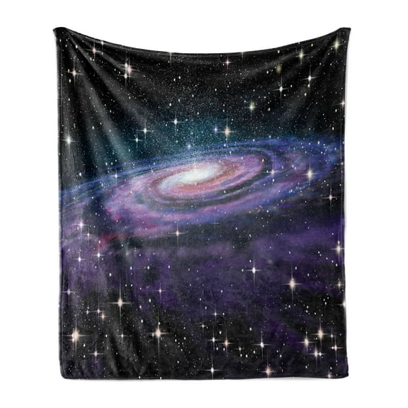 Andromeda Soft Flannel Fleece Throw Blanket, Illustration of Spiral Galaxy Rotating in Universe Unknown Planets and Stars, Cozy Plush for Indoor and Outdoor Use, 50" x 60", Multicolor, by Ambesonne