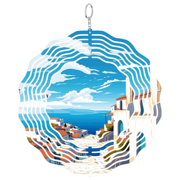Andros Greece Island Art 3D Wind Spinner Kinetic Hanging Yard Art Outdoor Garden Decor Greek Cyclades Gift