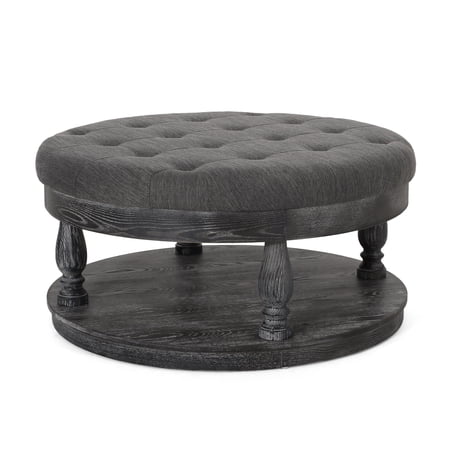 Andrue Contemporary Fabric Round Ottoman, Charcoal and Gray
