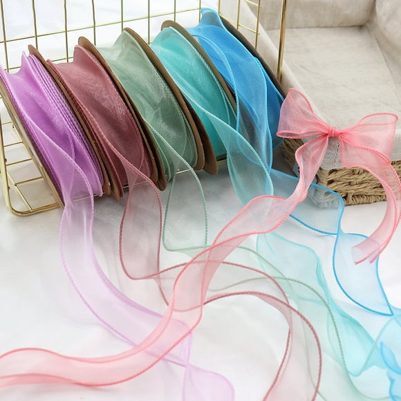 Andvari 1 Roll Organza Ribbon Wavy Beautiful 2 Yard Multi-functional Transparent Chiffon Mesh Ribbon Holiday Supplies