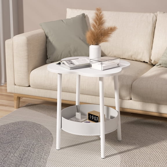 Andvari 2-Tier Modern Style End Table Living Room Center Minimalist Display Coffee Table with Flower Shaped Desktop, Smooth Surface