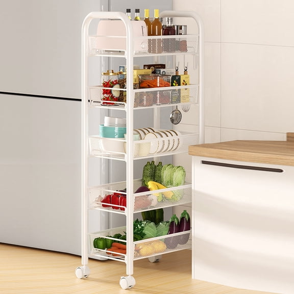 Andvari 5 Layers Kitchen Food Rack Fruit Vegetable Produce Basket Storage Organizer, Heighten Guardrail