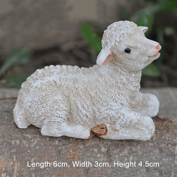Andvari Pastoral Sheep Sculpture Decorative Lying Position Bonsai Simulation Lamb Ornaments Garden Decor