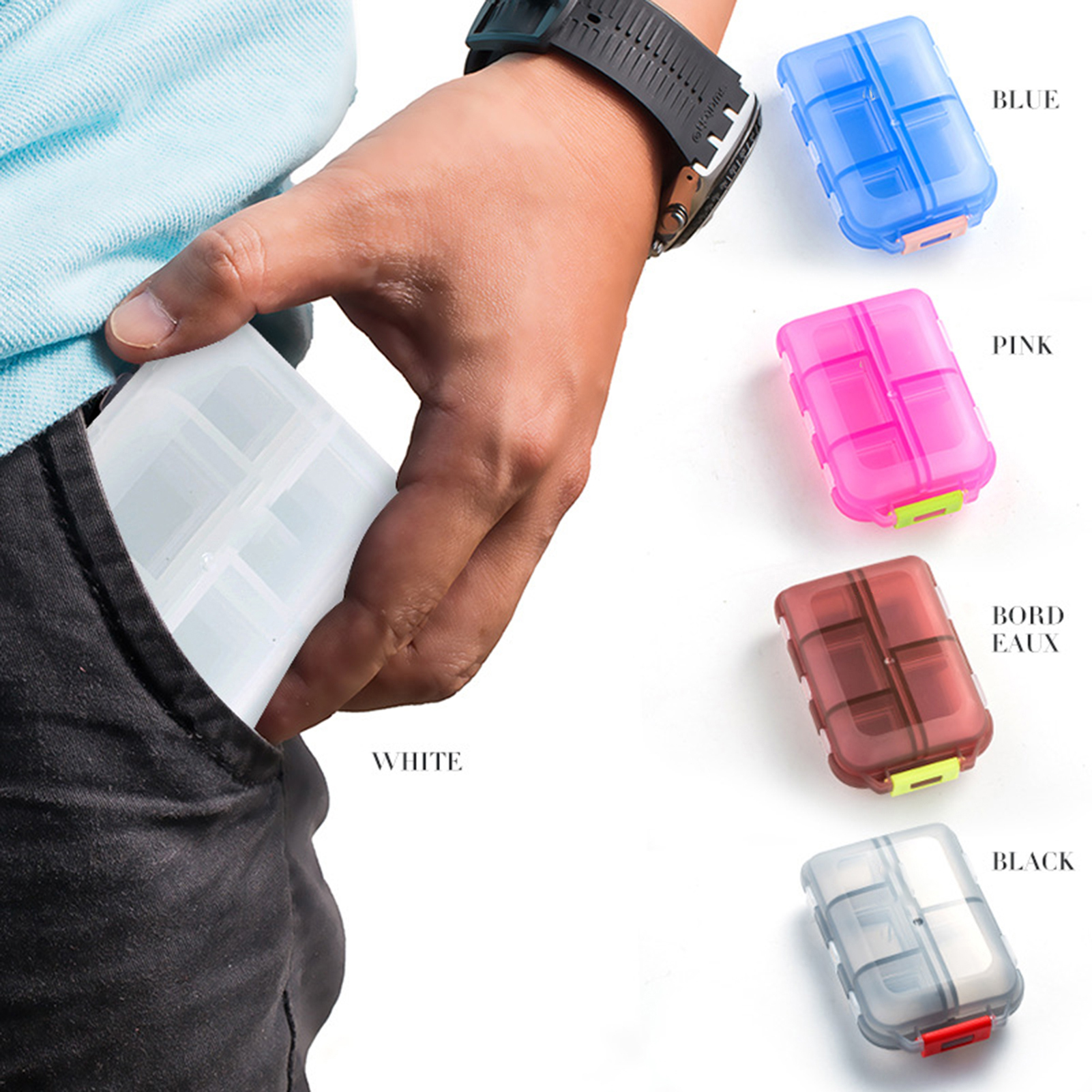 Andvari Pill Storage Box Snapon Lid Ten Grid Transparent Double Layers