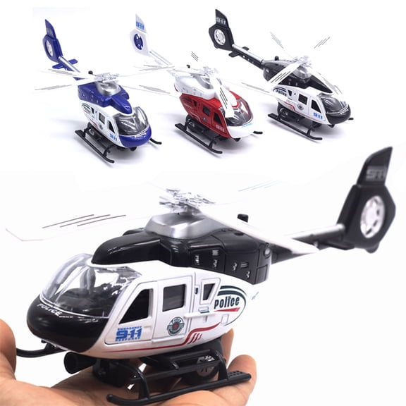 Andvari Realistic Police Helicopter Plane Pull Back LED Music Model Kids Toy Collection