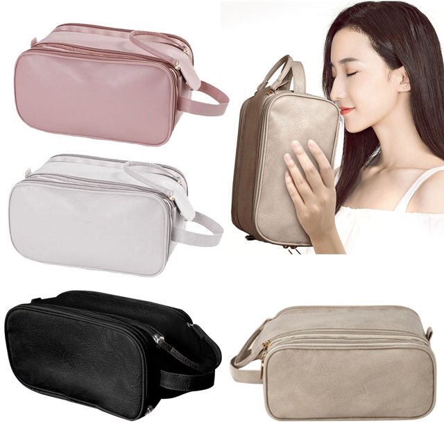 Andvari Travel Makeup Bag with Compartments Retro Faux Leather Zipper