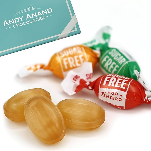 Andy Anand 120 Pc Sugar-free Ginger Candy with great tasting 3 Flavors Orange, Mango & Lemon Made In Italy (7 Oz - 2 Pack)
