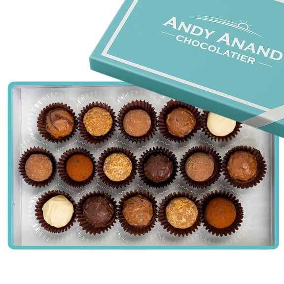 Andy Anand Chocolatier Assorted Belgian Chocolate Truffles Gift Box Handmade Creamy Filled Gourmet Chocolates, Premium Connoisseur Selection, Elegant Dessert Candy Assortment, (16 Pcs)