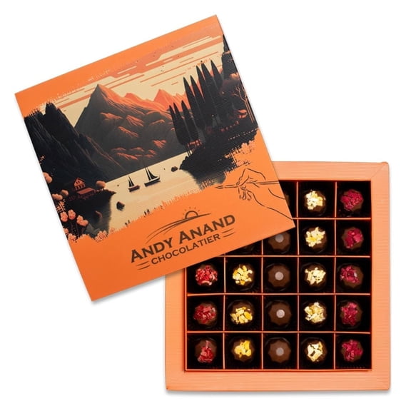 Andy Anand Chocolatier Belgian Chocolate Truffles - 25 Pcs Parisian Chocolate Truffles Gift Box With Mango, Pistachio, Pineapple, Raspberry & Strawberry, Decadent Belgian Truffles (25 Pcs, 8 Oz)
