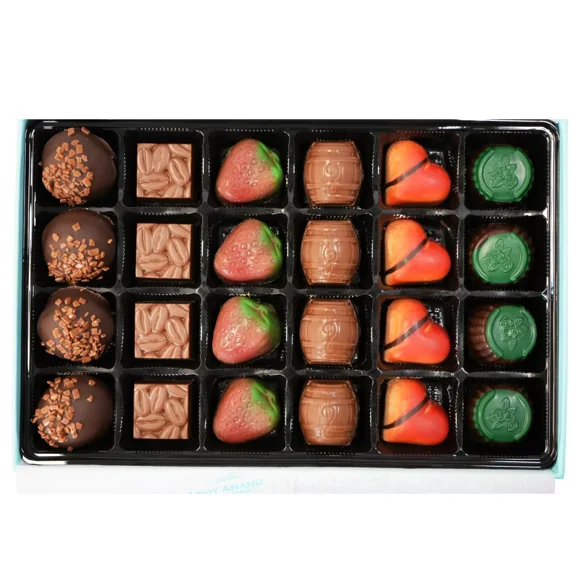 Andy Anand Collection of 24 Pieces Luxury Bon Bon Chocolate Truffles Praline, Delicious Decadent Belgian Truffles handmade with Fresh Cream, Fruits, Ganache & Nuts, Shipped 2nd Day Air