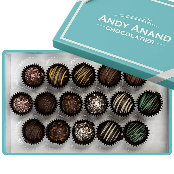 Andy Anand Dark Chocolate Truffles 16 Pcs Of Champagne, Rum, Amaretto, Black Forest Ext Amazing-Delicious-Decadent Gift Boxed, Shipped 2nd Day Air