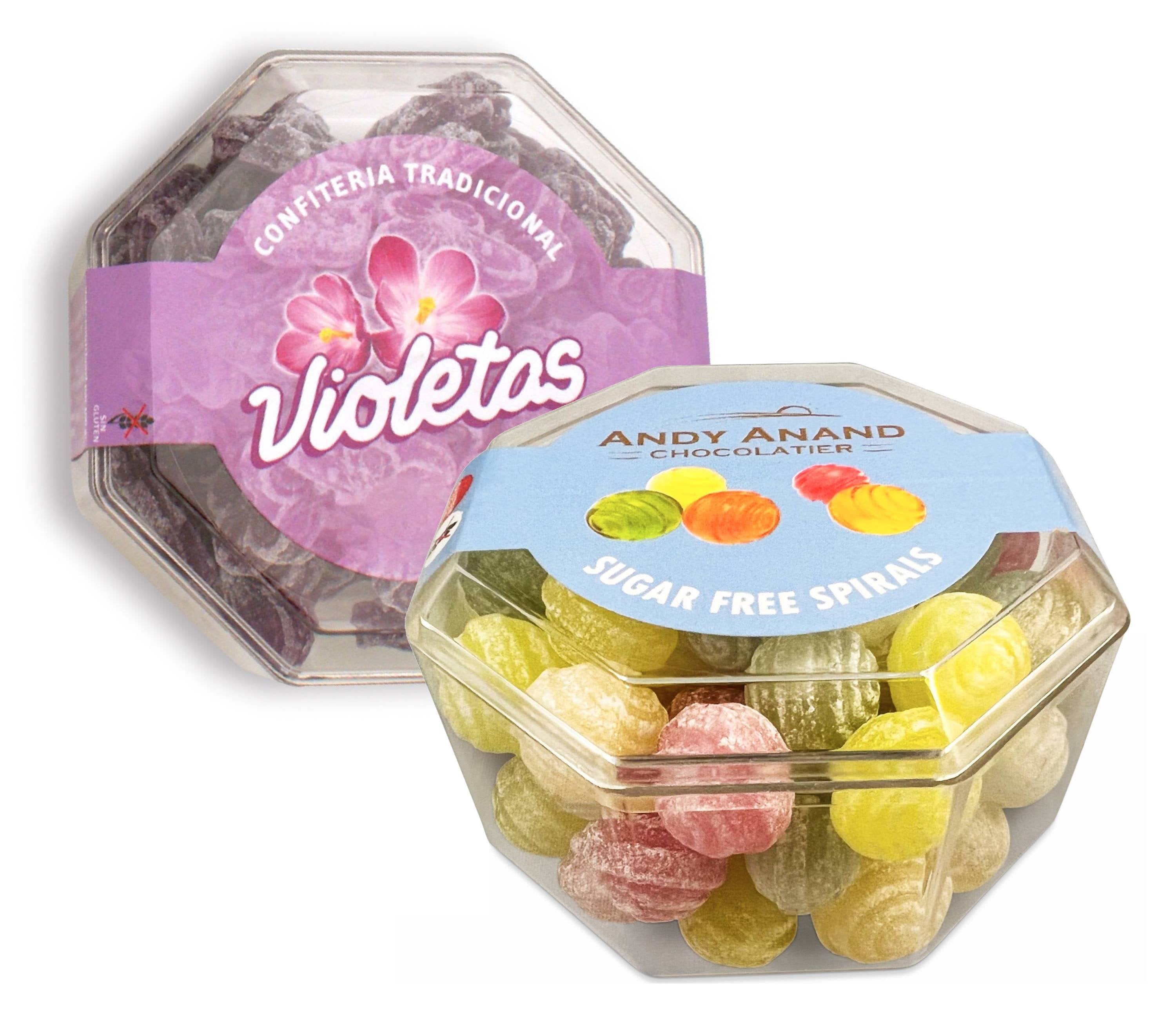 Andy Anand Delicious SugarFree Hard Candy Spirals and Violet Flower