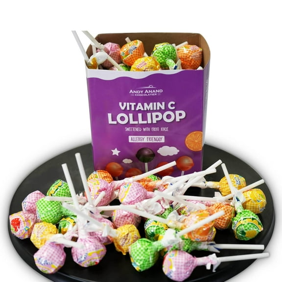 Andy Anand Low Calorie Lollipops, Vitamin C Enriched, Fruit Flavors, 8.8 oz - Kids Vitamin C Pops, Kids Love Them! Sweetened with real fruit Juice (29 Pieces)