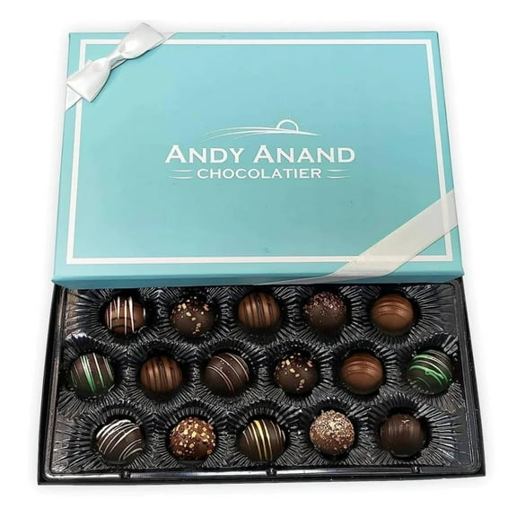 Andy Anand Luxurious Dark Chocolate Truffles Gift Box, 24 Pieces, Handmade Gourmet Flavors , Shipped 2nd Day Air