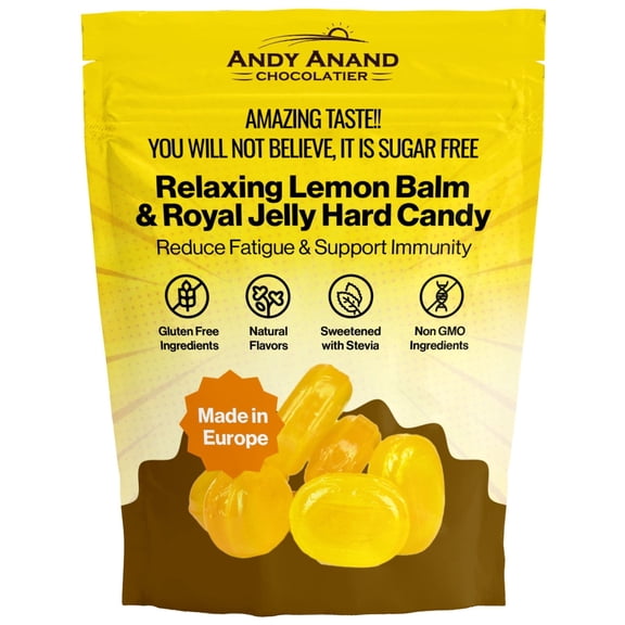 Andy Anand Sugar-Free Lemon Balm Hard Candy with Royal Jelly, 7 oz, European Imported, Individually Wrapped