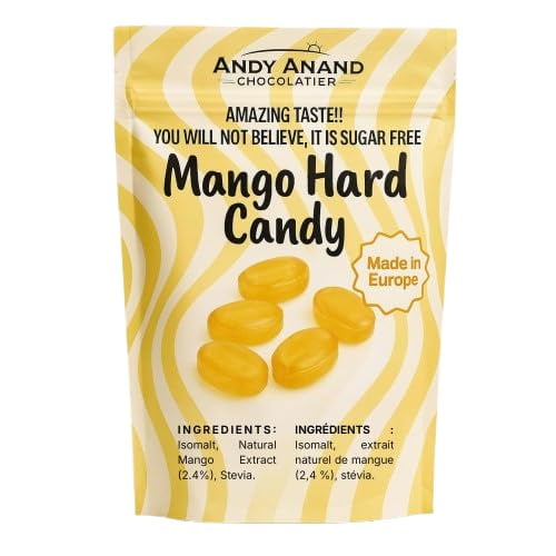 Andy Anand Sugar Free Mango Hard Candies, Sweetened with Stevia, Keto & Diabetic Friendly, Non GMO, European Crafted, Gluten Free Lifestyles, Individually Wrapped - Diabetic Friendly 7 oz