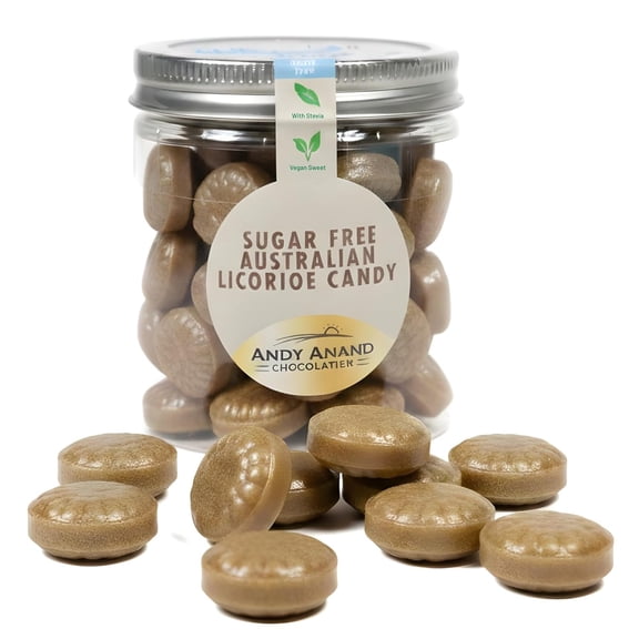 Andy Anand Sugar Free Soft Australian Licorice Gummy, Vegan & Halal, Sweetened with Natural Stevia, Delicious Gluten Free, Perfect for Diabetics, Made in Italy Individually Wrapped - (80 Pcs 7 Oz)