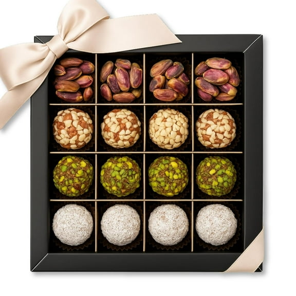 Andy Anand Chocolatier Natural Truffles Gift Box With Pistachio, Hazelnut & Coconut, Delicious Taste in Every Bite, Gluten Free & Non-GMO Ingredients, No Preservatives (16 Pcs, 9.7 Oz)