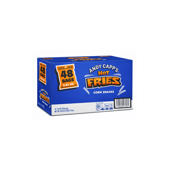 Andy Capps Hot Fries Corn Snacks, Spicy Crunchy Corn Chips, 48 Count Individual Bags (0.85 oz Each)