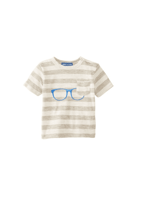 Little Boys' "Glasses" Cotton Blend Tee Sz 2T- Beige/ Blue